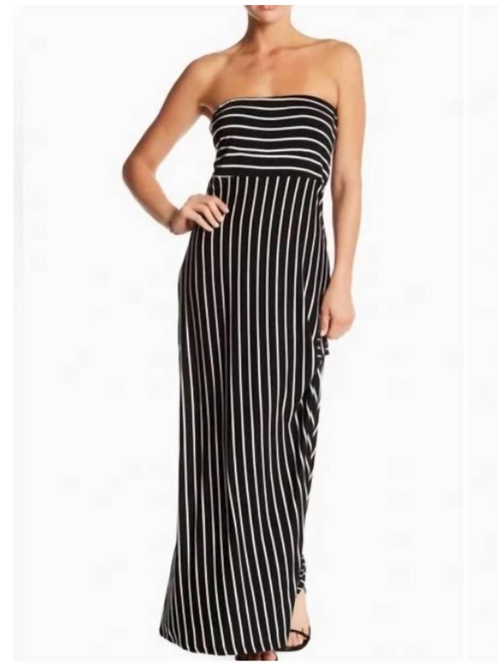 West Kei Black & White Strapless Striped Maxi Dress